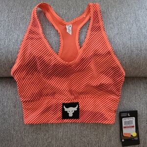 Under Armour Project Rock Orange and Black Striped Sports Bra